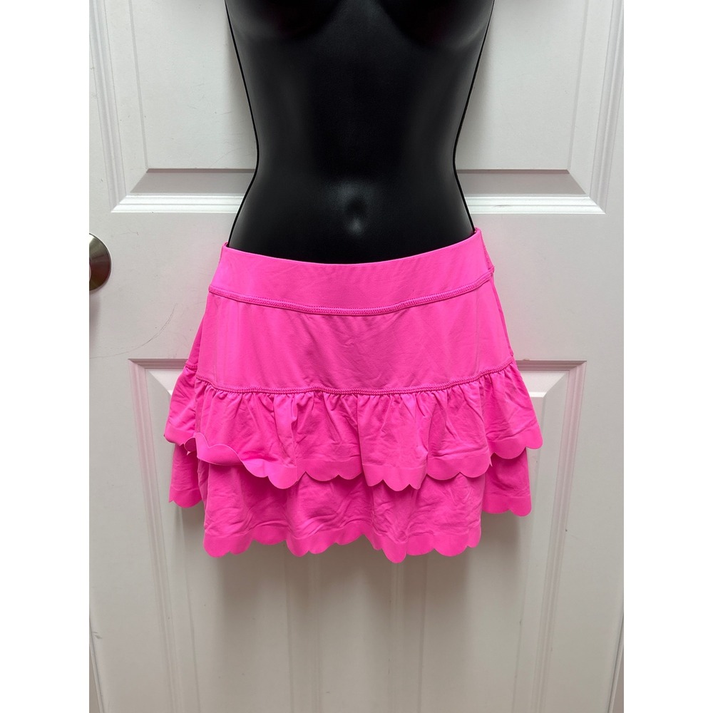 Lilly Pulitzer Luxletic Neon Pink Scalloped Tiered Ruffle Tennis Skort Small
